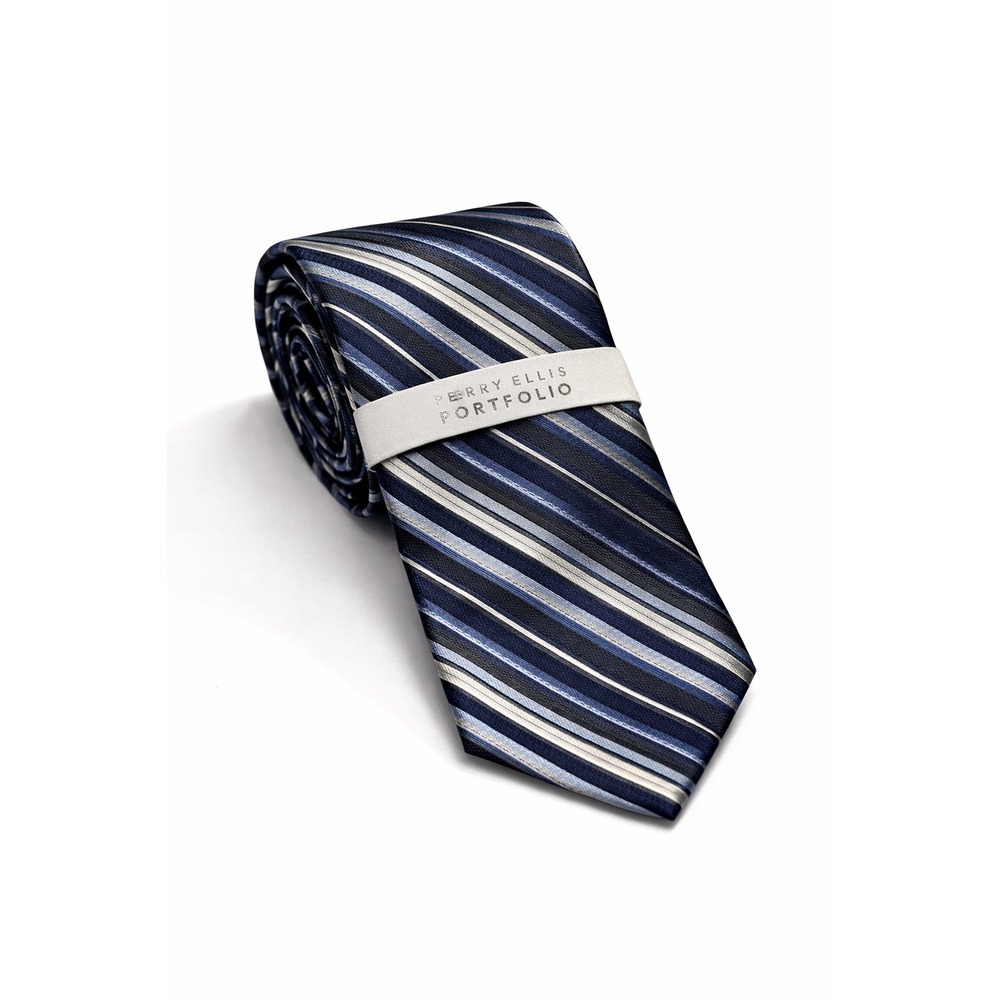 PERRY ELLIS Portfolio Men's Elegant Neck Tie Navy Holden stripe new